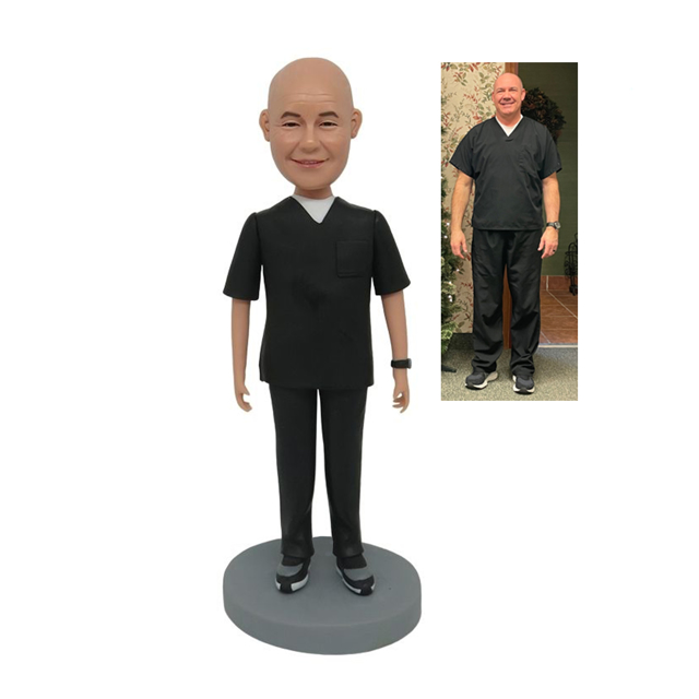 Picture of Custom Bobbleheads: Doctor Black Scrubs | Personalized Bobbleheads for the Special Someone as a Unique Gift Idea｜Best Gift Idea for Birthday, Christmas, Thanksgiving etc.