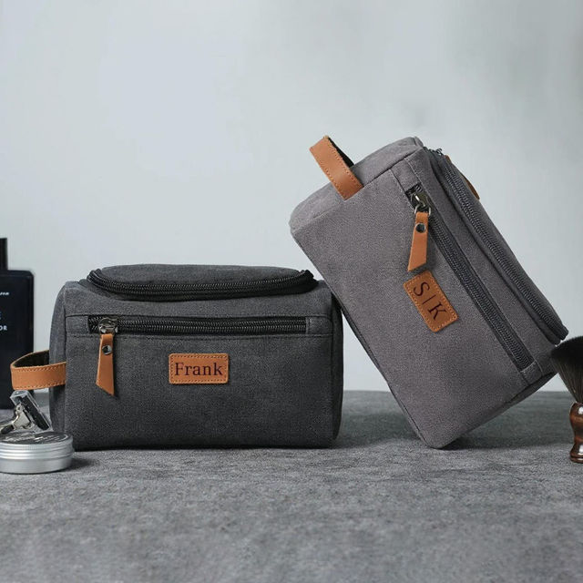 Picture of Custom Canvas Toiletry Bag for Men | Personalized Bags for Groomsmen | Easy Carry Travel Bag For Him