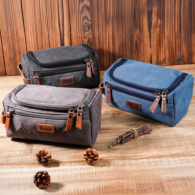 Picture of Custom Canvas Toiletry Bag for Men | Personalized Bags for Groomsmen | Easy Carry Travel Bag For Him