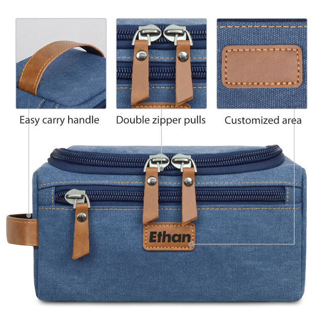 Picture of Custom Canvas Toiletry Bag for Men | Personalized Bags for Groomsmen | Easy Carry Travel Bag For Him