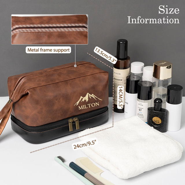 Picture of Custom PU Leather Toiletry Bag | Easy Carry Travel Bags For Men | Father's Day Gifts