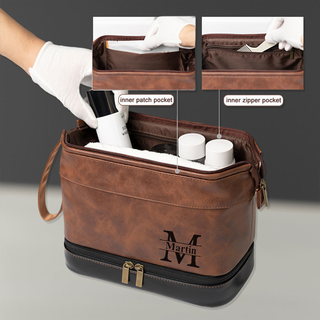 Picture of Custom PU Leather Toiletry Bag | Easy Carry Travel Bags For Men | Father's Day Gifts