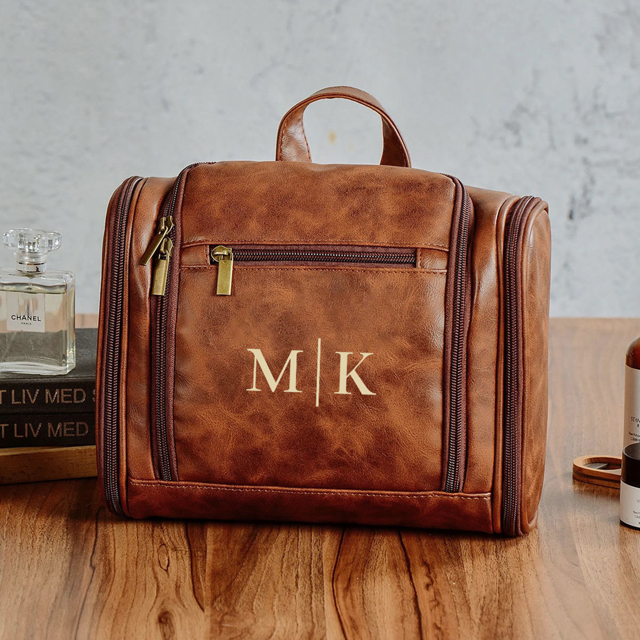 Picture of Custom Large Capacity Leather Toiletry Bag |  Easy Carry Travel Bag For Men I Father's Day Gift