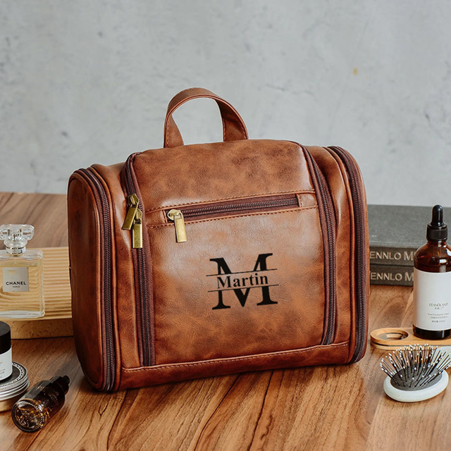 Picture of Custom Large Capacity Leather Toiletry Bag |  Easy Carry Travel Bag For Men I Father's Day Gift
