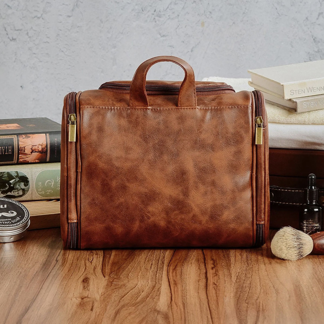 Picture of Custom Large Capacity Leather Toiletry Bag |  Easy Carry Travel Bag For Men I Father's Day Gift