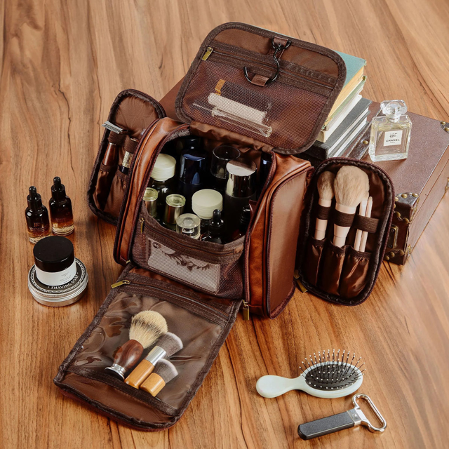 Picture of Custom Large Capacity Leather Toiletry Bag |  Easy Carry Travel Bag For Men I Father's Day Gift