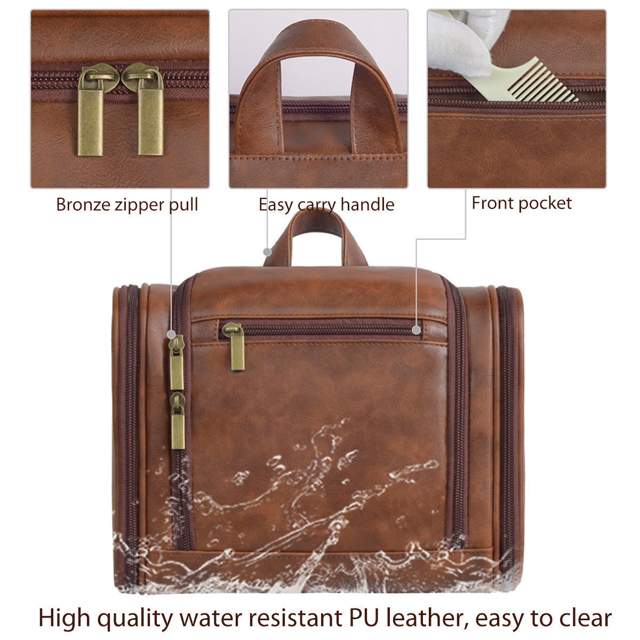 Picture of Custom Large Capacity Leather Toiletry Bag |  Easy Carry Travel Bag For Men I Father's Day Gift
