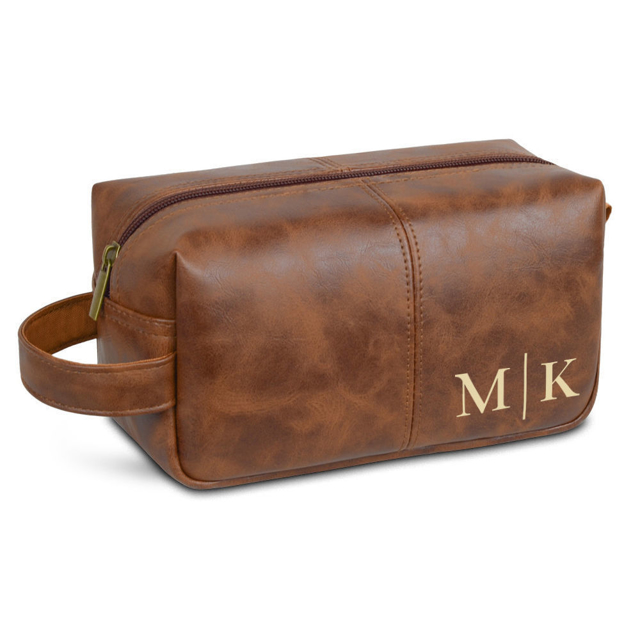 Picture of Personalized Leather Toiletry Bag - Men's Easy Carry Travel Bag | Birthday Gift | Simple but Elegant