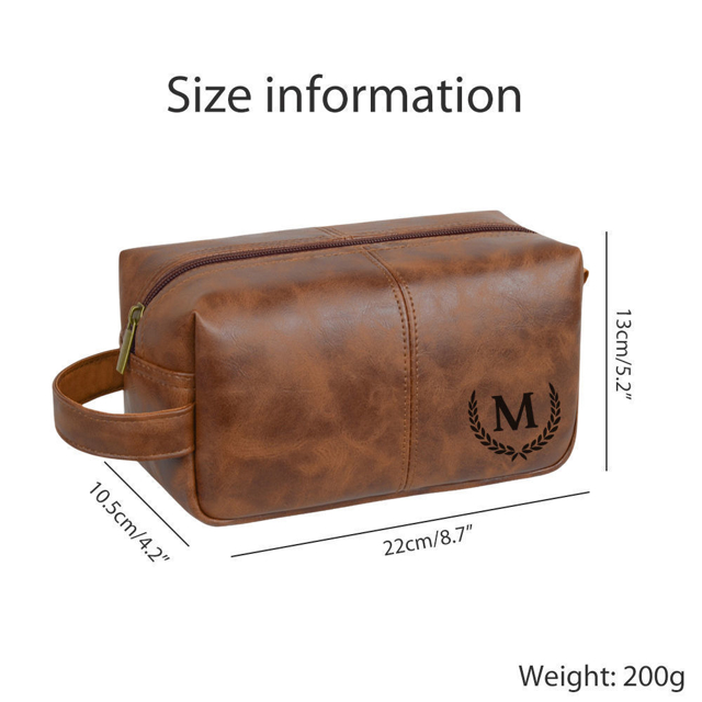 Picture of Personalized Leather Toiletry Bag - Men's Easy Carry Travel Bag | Birthday Gift | Simple but Elegant