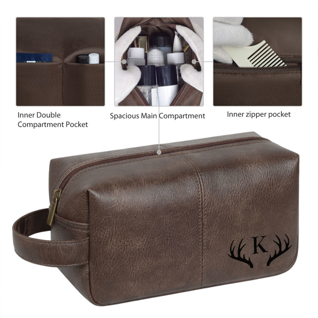 Picture of Personalized Leather Toiletry Bag - Men's Easy Carry Travel Bag | Birthday Gift | Simple but Elegant