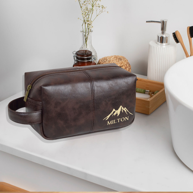 Picture of Personalized Leather Toiletry Bag - Men's Easy Carry Travel Bag | Birthday Gift | Simple but Elegant