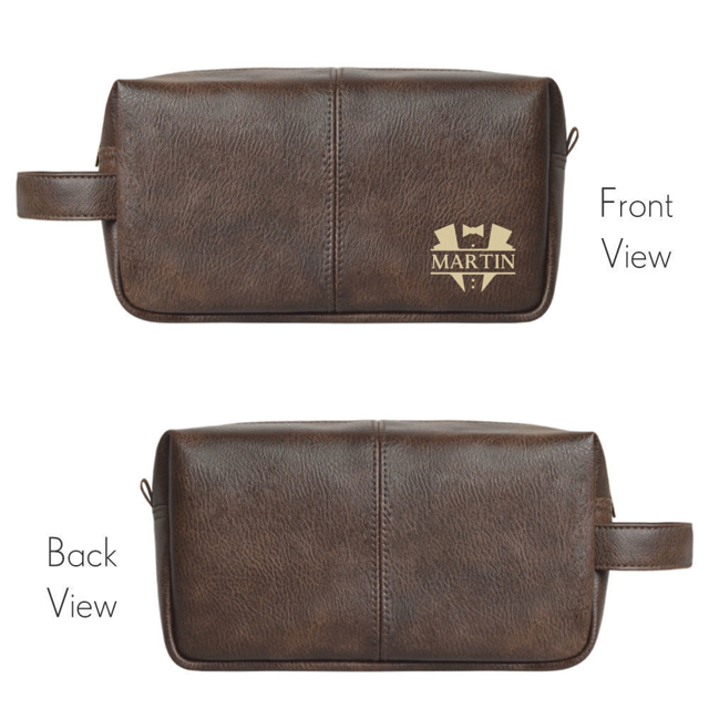 Picture of Personalized Leather Toiletry Bag - Men's Easy Carry Travel Bag | Birthday Gift | Simple but Elegant