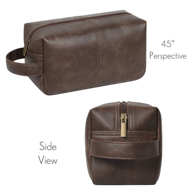 Picture of Personalized Leather Toiletry Bag - Men's Easy Carry Travel Bag | Birthday Gift | Simple but Elegant