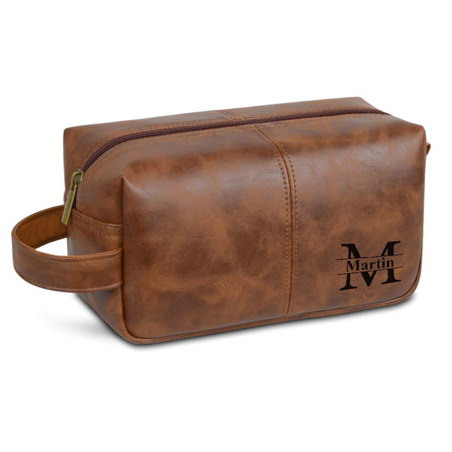 Picture of Personalized Leather Toiletry Bag - Men's Easy Carry Travel Bag | Birthday Gift | Simple but Elegant