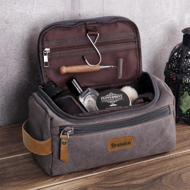 Picture of Custom Canvas Toiletry Bag for Men | Personalized Bags for Groomsmen | Easy Carry Travel Bag For Him