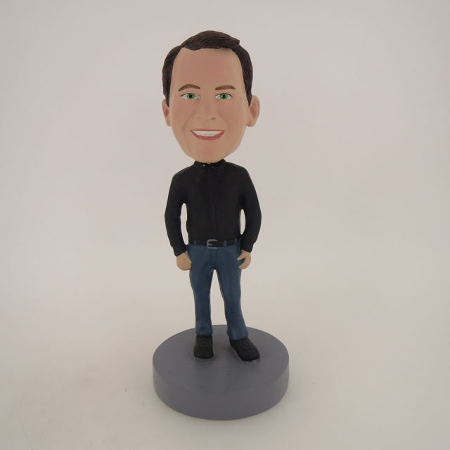 Picture of Custom Bobblehead Doll: Man In Black TShirt And Blue Jeans