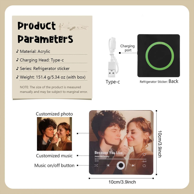 Picture of Custom Christmas Music Photo Fridge Magnet | Spotify Plaque Fridge Magnet | Bluetooth Supported