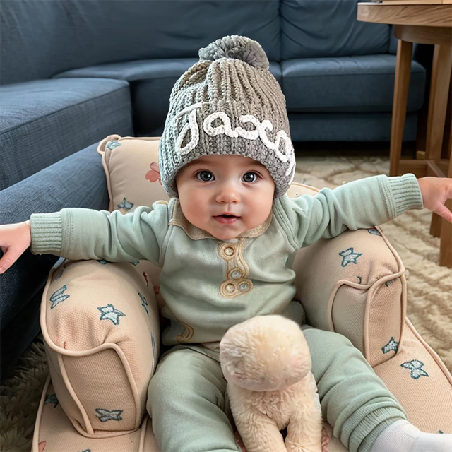 Picture of Personalised Embroidered Knit Hat for Baby & Toddler | Custom Name Embroidery Hat | Embroidered Beanie Hat