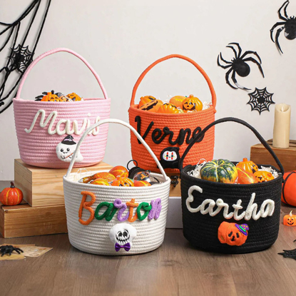 Picture of Trick or Treat Basket | Custom Embroidered Halloween Candy Basket | Halloween Gift for Kids