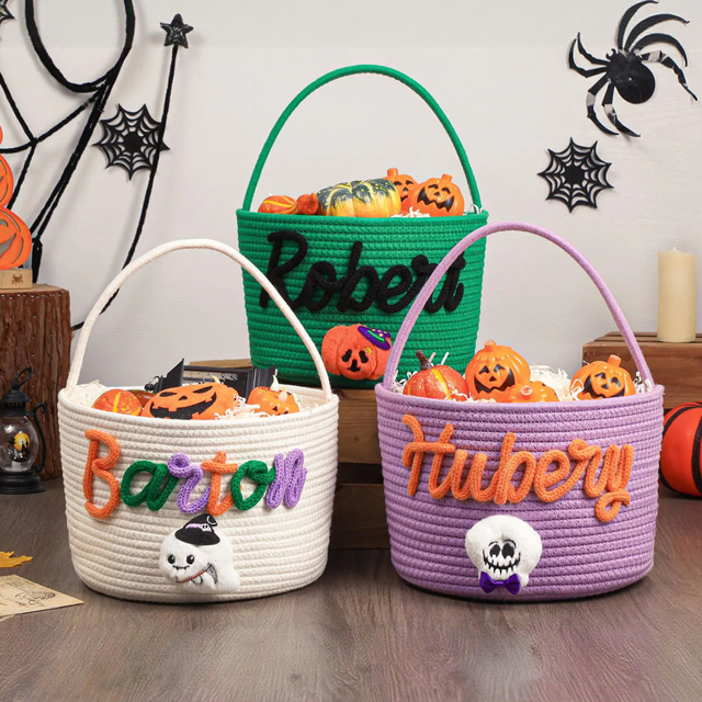 Picture of Trick or Treat Basket | Custom Embroidered Halloween Candy Basket | Halloween Gift for Kids
