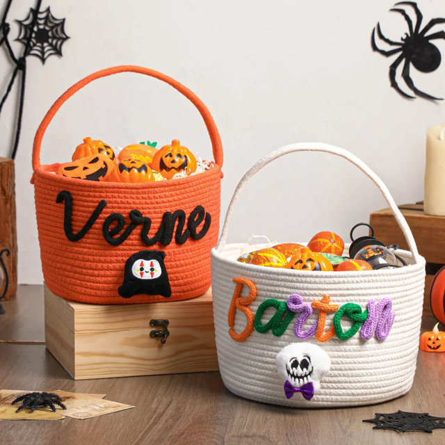 Picture of Trick or Treat Basket | Custom Embroidered Halloween Candy Basket | Halloween Gift for Kids