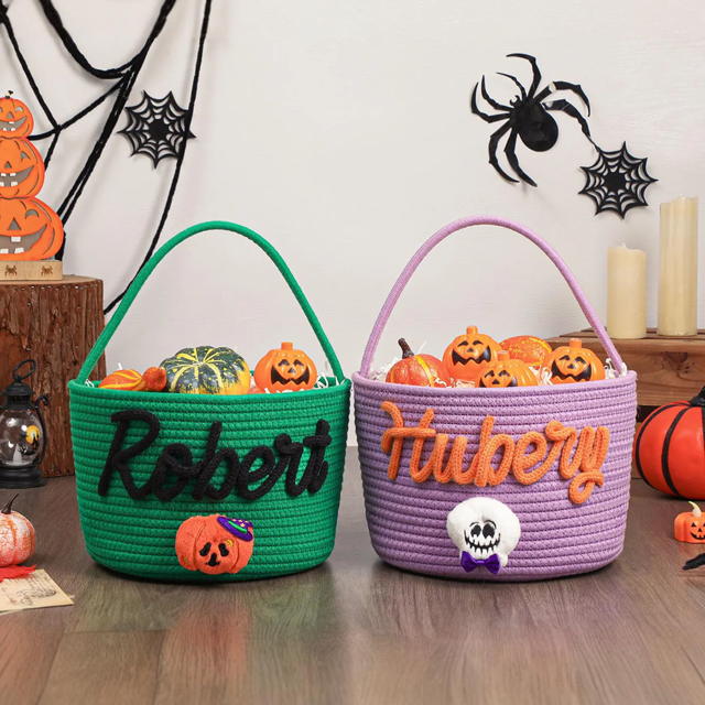 Picture of Trick or Treat Basket | Custom Embroidered Halloween Candy Basket | Halloween Gift for Kids