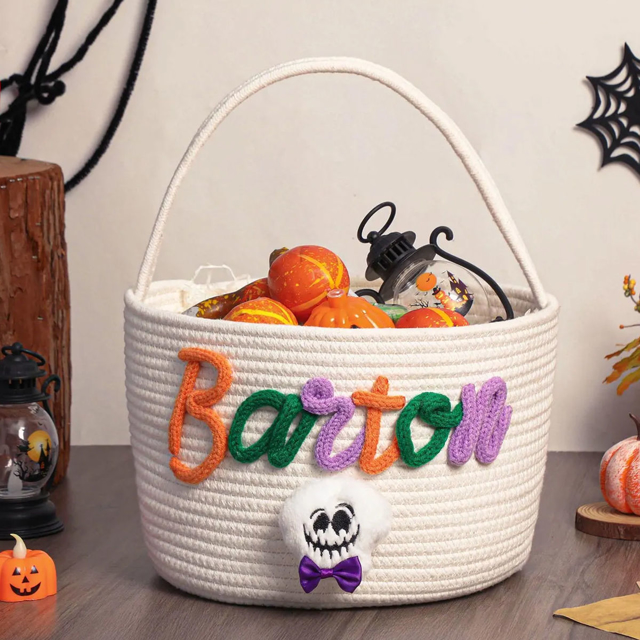 Picture of Trick or Treat Basket | Custom Embroidered Halloween Candy Basket | Halloween Gift for Kids