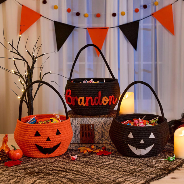 Picture of Trick or Treat Basket | Personalized Embroidered Halloween Candy Basket for Kids