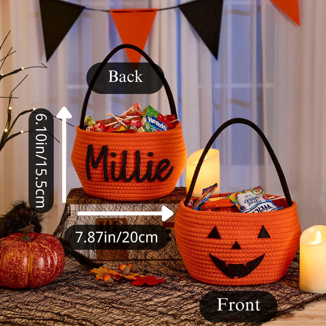Picture of Trick or Treat Basket | Personalized Embroidered Halloween Candy Basket for Kids