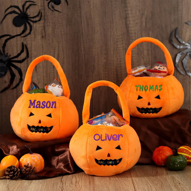 Picture of Trick or Treat Basket | Custom Embroidered Halloween Candy Basket | Halloween Basket for Kids