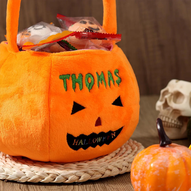 Picture of Trick or Treat Basket | Custom Embroidered Halloween Candy Basket | Halloween Basket for Kids