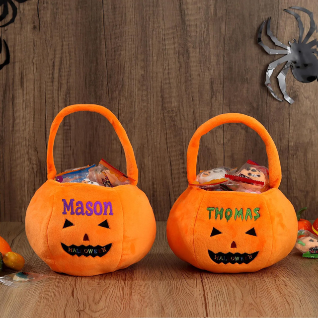 Picture of Trick or Treat Basket | Custom Embroidered Halloween Candy Basket | Halloween Basket for Kids