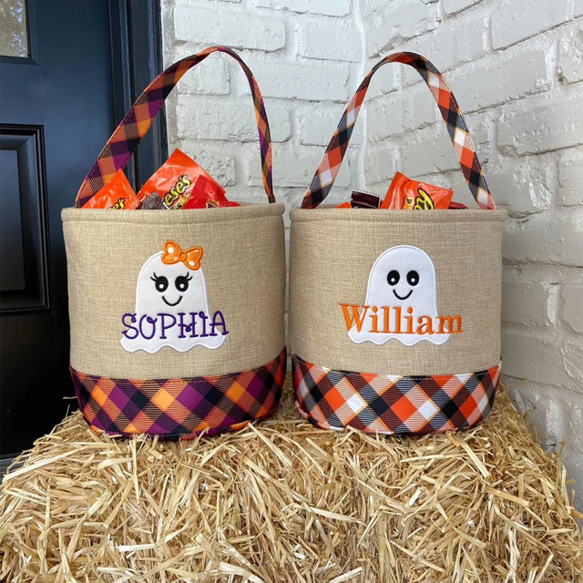 Picture of Trick or Treat Basket | Custom Embroidered Halloween Candy Basket | Halloween Basket for Children