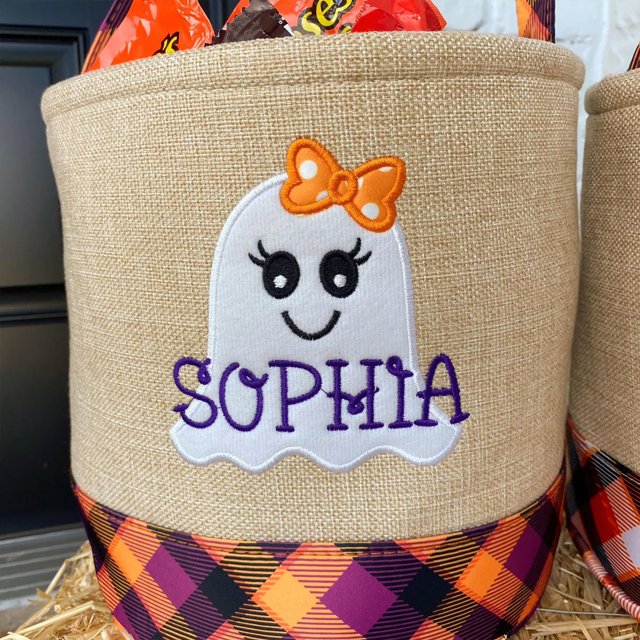 Picture of Trick or Treat Basket | Custom Embroidered Halloween Candy Basket | Halloween Basket for Children