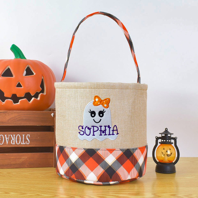 Picture of Trick or Treat Basket | Custom Embroidered Halloween Candy Basket | Halloween Basket for Children
