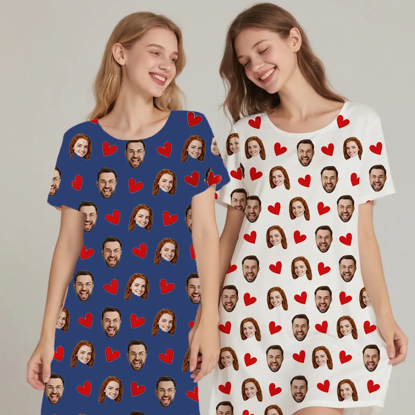 Picture of Custom nightgown | Custom Photo Nightdress | Personalized Face Sleepwear | Heart Nightdress