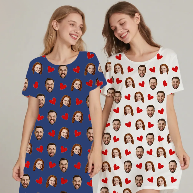 Picture of Custom nightgown | Custom Photo Nightdress | Personalized Face Sleepwear | Heart Nightdress