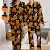 Picture of Custom Halloween Pajamas | Halloween Themed Custom Pajamas | Personalized Face Long Sleeve Pajama Set | Pumpkin Face Theme