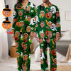 Picture of Custom Halloween Pajamas | Halloween Theme Custom Pajamas | Personalized Face Long Sleeve Pajama Set | Green Pumpkin Ghost Theme