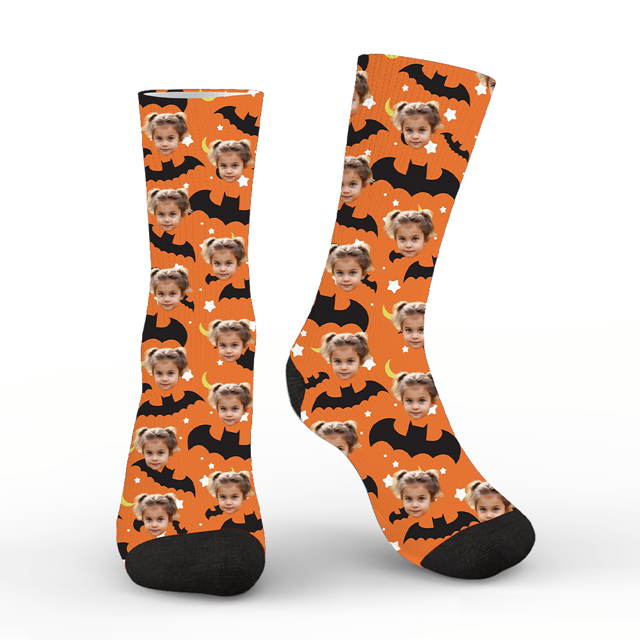 Picture of Personalized Socks  | Halloween Custom Face Socks | Bats and Stars Personalized Funny Socks | Personalized Socks for Men Women Kids