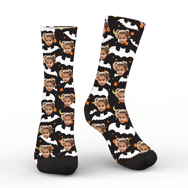 Picture of Personalized Socks  | Halloween Custom Face Socks | Bats and Stars Personalized Funny Socks | Personalized Socks for Men Women Kids