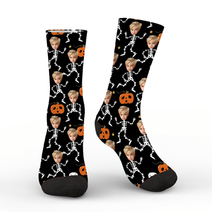 Picture of Personalized Socks | Halloween Custom Face Socks | Funny Skeleton Dance Pumpkin Personalized Socks for Men Women Kids