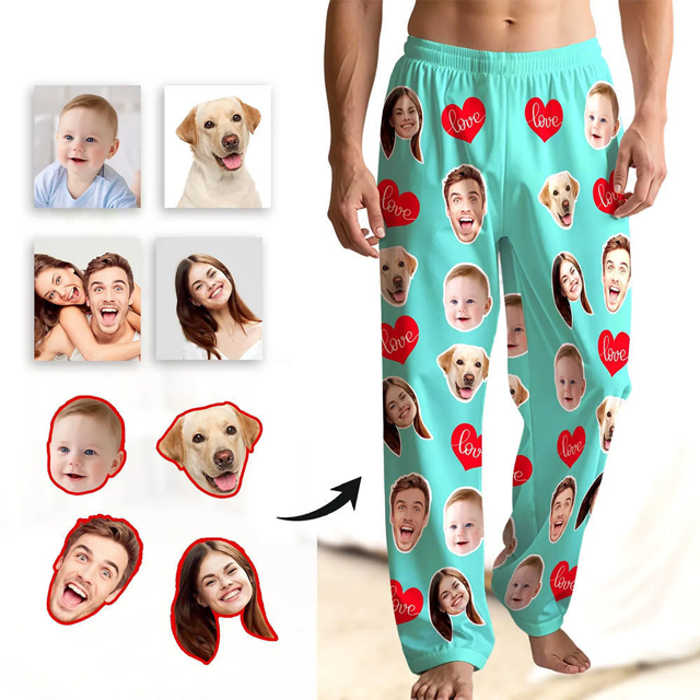 Picture of Custom Pajama Pants with Faces | Personalized Pajama bottoms for gift giving | Custom Pajama
