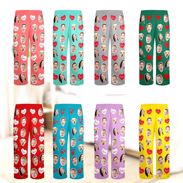 Picture of Custom Pajama Pants with Faces | Personalized Pajama bottoms for gift giving | Custom Pajama