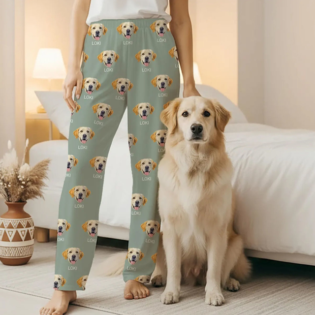 Picture of Custom Pajama Pants with Pets Face and Name | Personalised Pajama bottoms with Faces | Custom Pajama