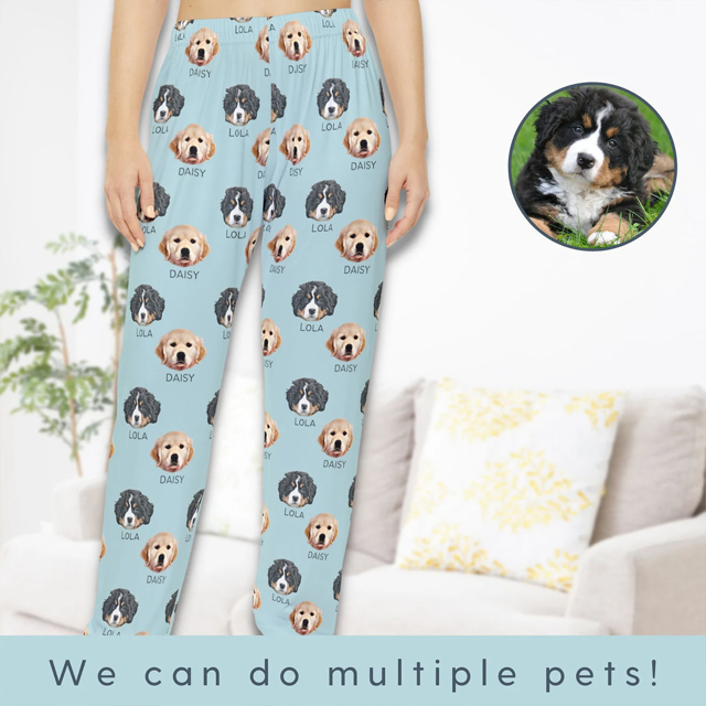 Picture of Custom Pajama Pants with Pets Face and Name | Personalised Pajama bottoms with Faces | Custom Pajama