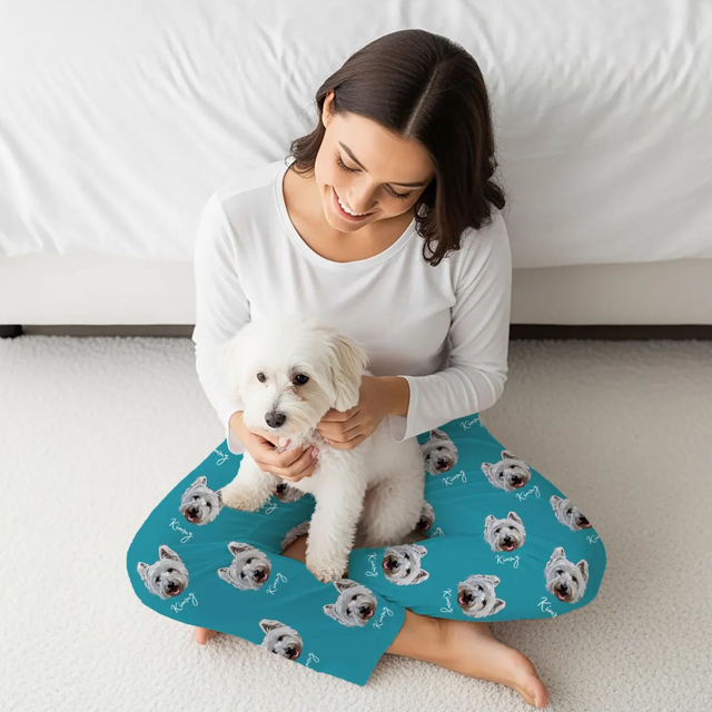Picture of Custom Pajama Pants with Pets Face and Name | Personalised Pajama bottoms with Faces | Custom Pajama