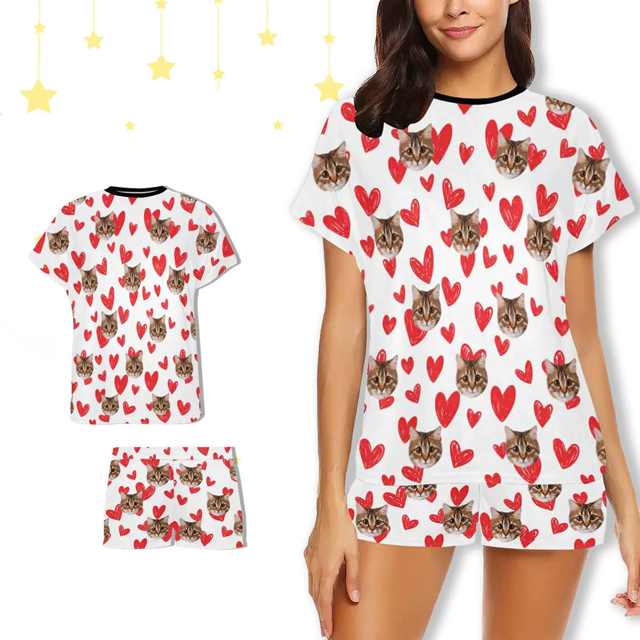 Picture of Custom Cozy Short Sleeves Face Pajamas Full Set | Personalised Unisex Summer Pajama Gift Sets | Custom Pajama