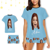 Picture of Custom Cozy Short Sleeves Face Pajamas Full Set | Personalised Unisex Summer Pajama Gift Sets | Custom Pajama
