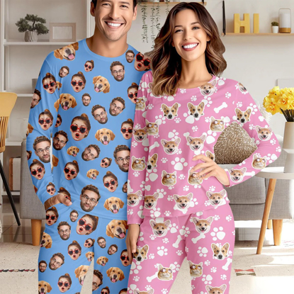 Picture of Custom Face Pajama Sets | Personalized Long Sleeves Pajama with Faces | Custom Pajama